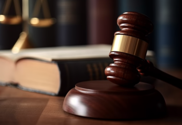 An overhead photograph of a wooden desk with a black wood grain texture. A person's hands are visible in the right third of the frame, typing on a white laptop with a black keyboard. To the left of the laptop are several business items, including a white cup of coffee, a black spiral bound notebook, a small white cardholder or wallet, and a black desk organizer containing white sticky notes, a white pencil, and silver paper clips. A white tablet or phone is partially visible beneath the laptop. Property Tax Advice Expat Tax Advice PTA ETA Riverview Portfolio