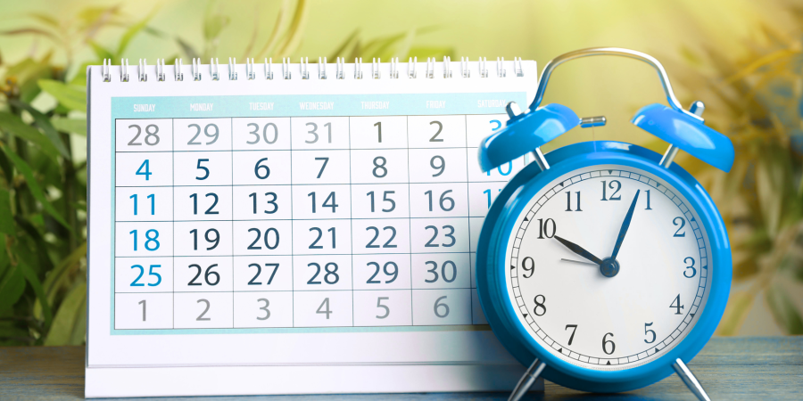 Calendar showing key UK tax filing deadlines from March to August 2026 with alarm clock representing compliance timing