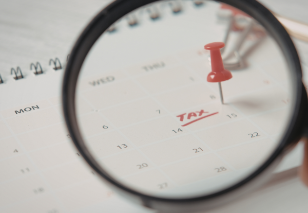 Calendar with a tax date marked and magnified, representing the new UK tax year changes from 6 April 2026
