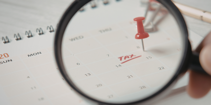 Calendar with a tax date marked and magnified, representing the new UK tax year changes from 6 April 2026