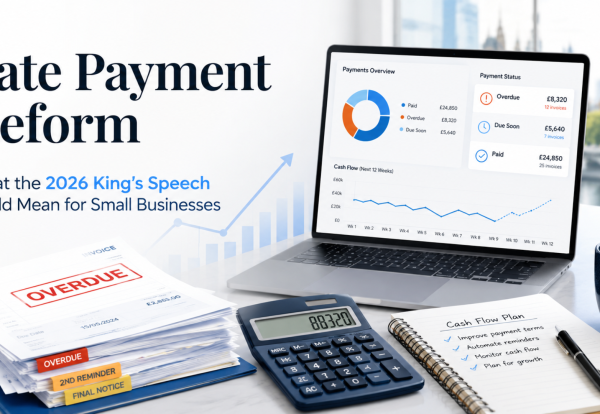 Small business cashflow dashboard with overdue invoices, showing the impact of late payment reform following the 2026 King’s Speech.
