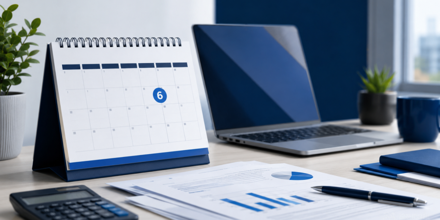 Office desk with calendar, calculator and business paperwork representing the 2026 P11D deadline for employer expenses and benefits.