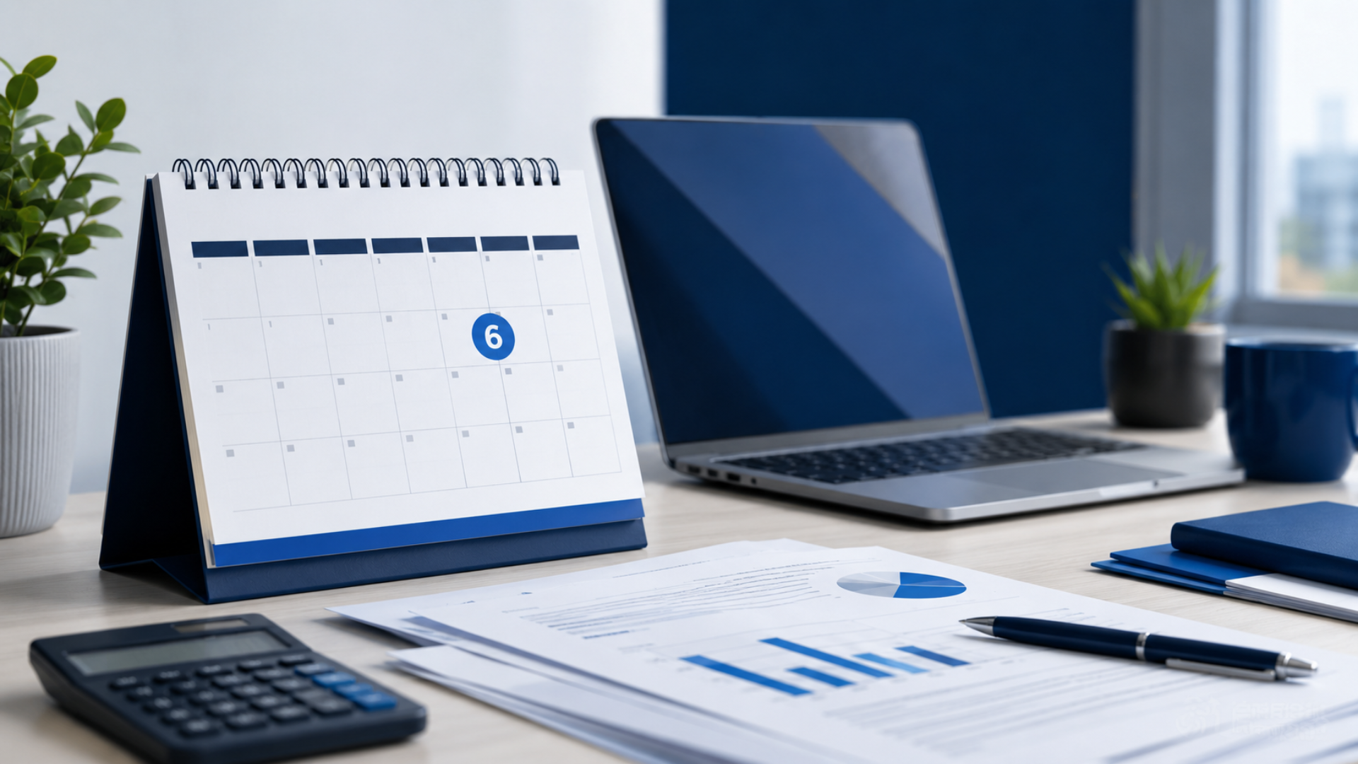 Office desk with calendar, calculator and business paperwork representing the 2026 P11D deadline for employer expenses and benefits.