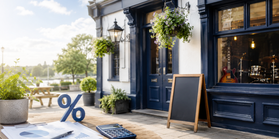 Traditional English pub and live music venue representing the new 20% business rates reduction from April 2027