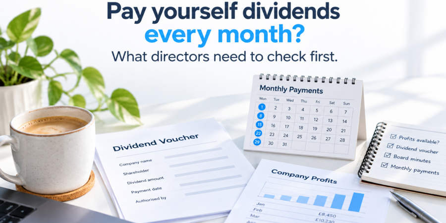 Monthly dividend planning with a dividend voucher, company profits and regular payment calendar for a limited company director