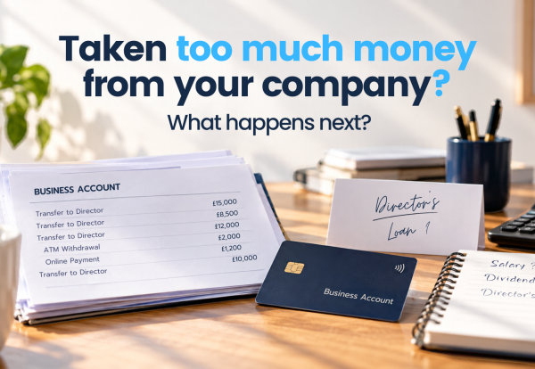 Business owner reviewing company withdrawals and a possible director's loan after taking too much money from a limited company